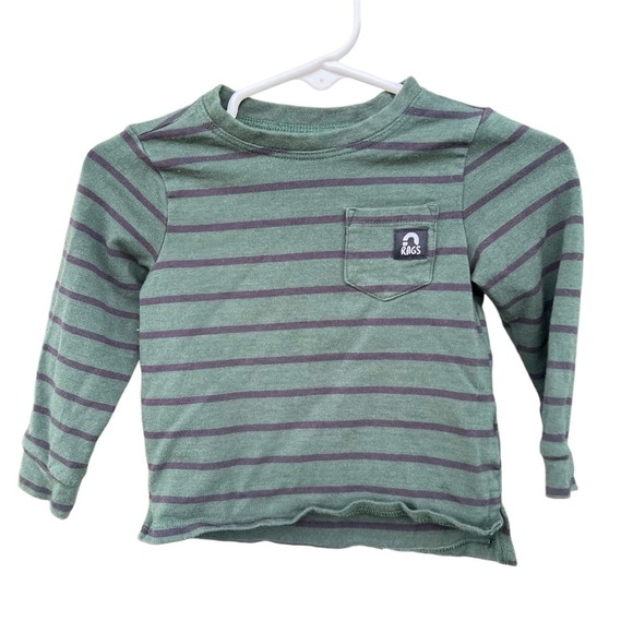 Rags to Raches Stripe Long Sleeve T-Shirt Green Blue Soft 6-12 Months GUC - Picture 1 of 4